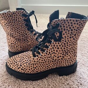 Leopard print combat boots
